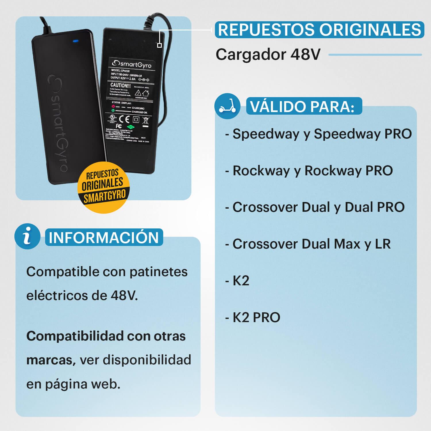 SMARTGYRO CARGADOR 4800 PARA PATINES DE 48V