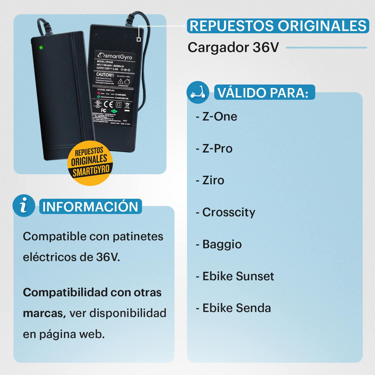 SMARTGYRO CARGADOR 3600 PARA PATINES DE 36V